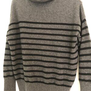 The Reset R Label Funnel Neck Sweater | Grey with Black Stripes